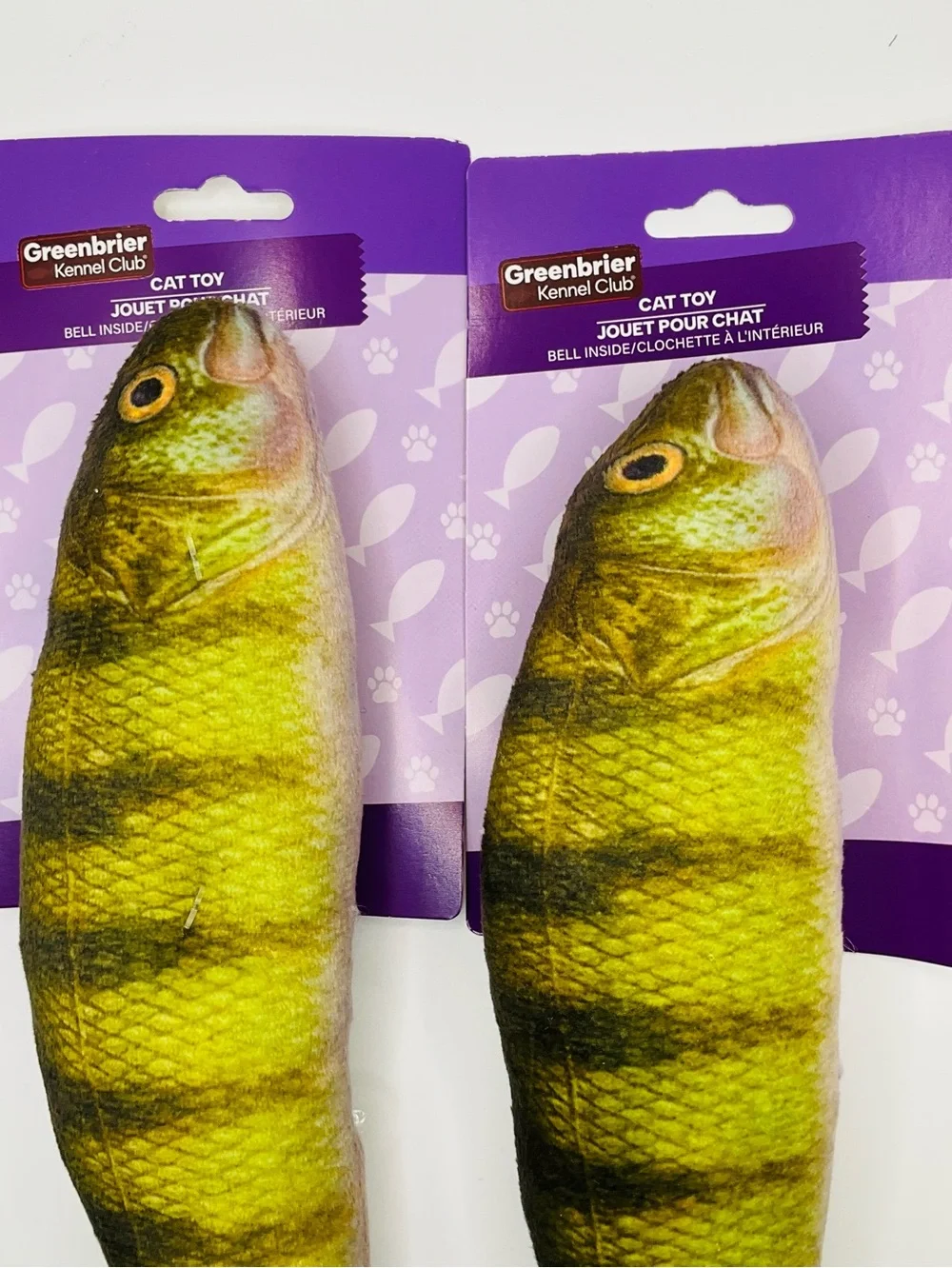 NWT 2pc Cat Toy Set - 10” Green Brown Trout Bass Fish - Bell Sound Play Gifts